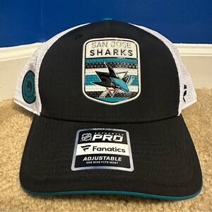 San Jose Sharks NHL Authentic Pro Adjustable Trucker Hat Fanatics Black White